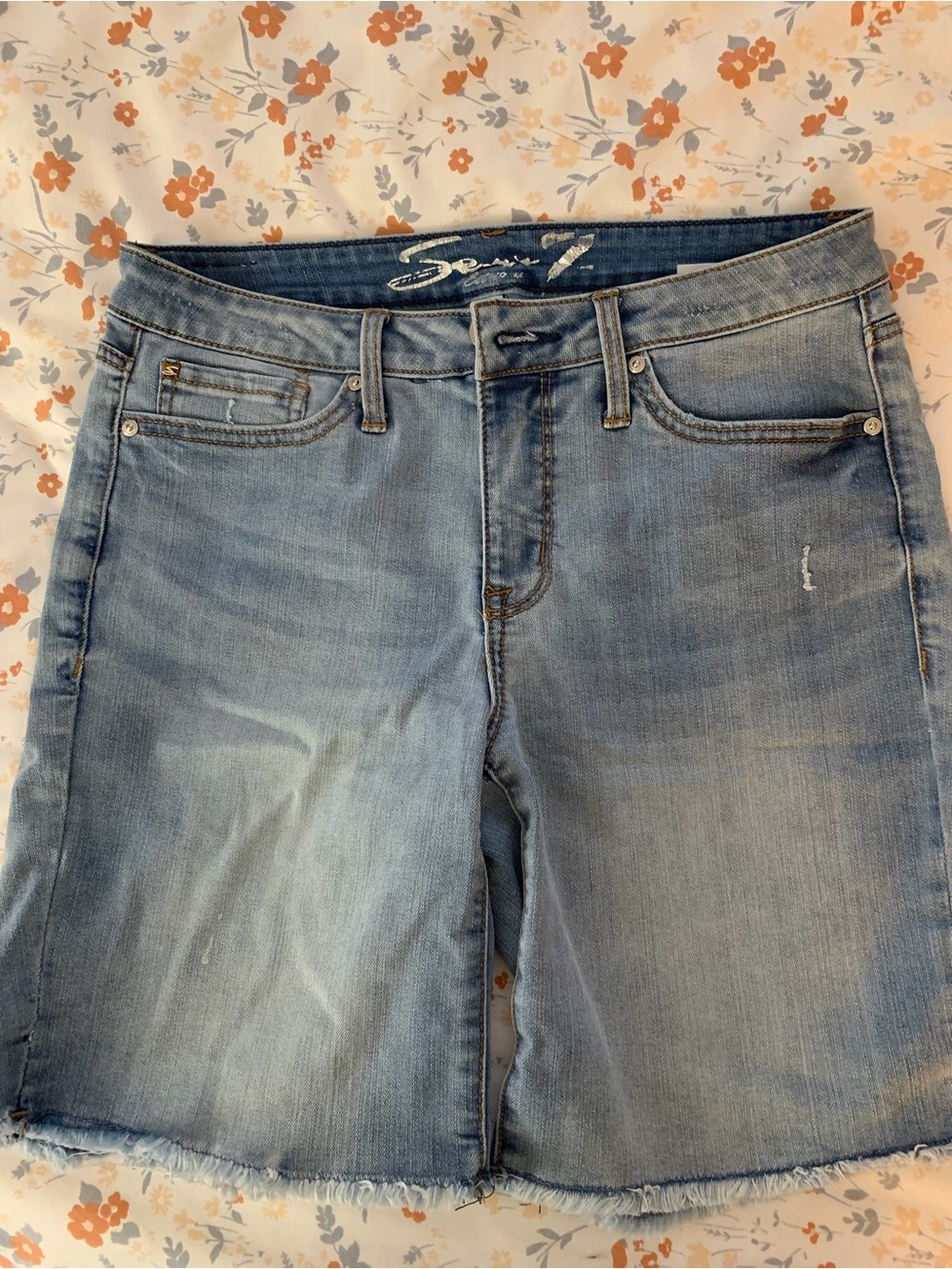 Seven7 Light Blue Denim Cutoff Shorts with Frayed Hem